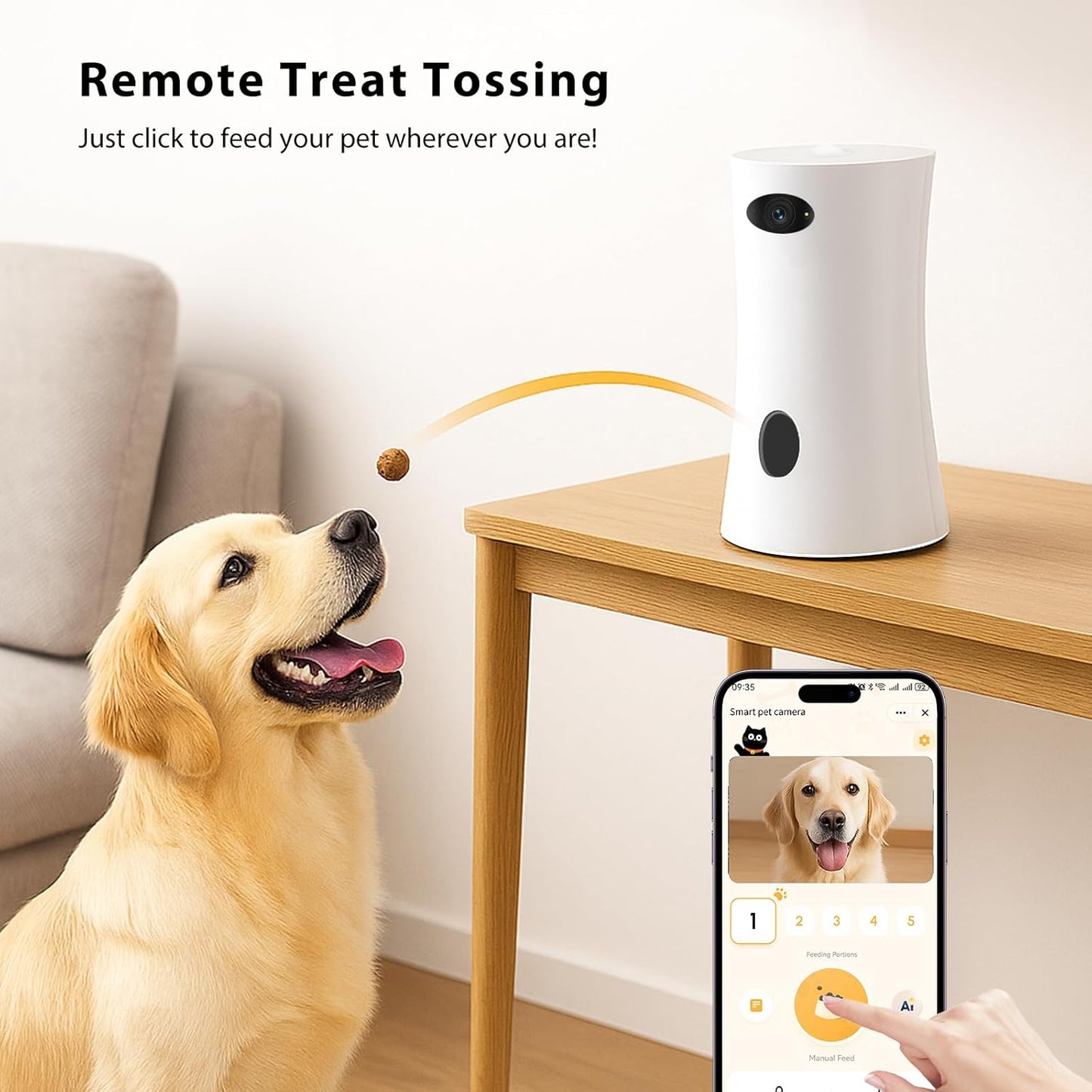 Pet Camera, 360°View Dog Camera Treat Dispenser WiFi with Phone App, Two Way Audio, Night Vision, Remote Treat Tossing, Motion Alert, Interactive Toy for Pet Dog Cat Puppy