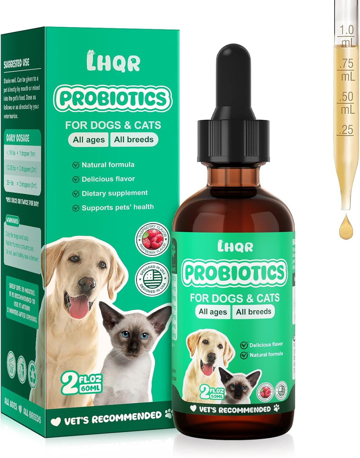 Liquid Probiotics for Dogs & Cats with Prebiotics & Digestive Enzymes - 3-in-1 Formula for Gut Health & Nutrient Absorption - 1.2 Billion CFU - 2 FL Oz