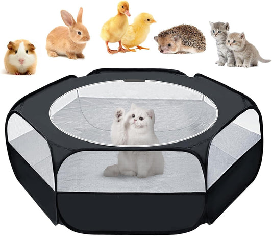 UWE Small Animal Playpen, Chicken Brooder Box with Cover Top, Portable Outdoor Exercise Pet Cage Tent, Waterproof Breathable Pet playpen Indoor for Chick Ktiien Bunny Hamster Guinea Pig, Black