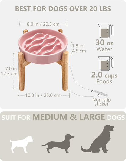 Ceramic Slow Feeder Dog Bowls Elevated, 2.0 Cups Dog Slow Feeder for Medium and Large Dogs, 30oz, 8in, Salmon Pink