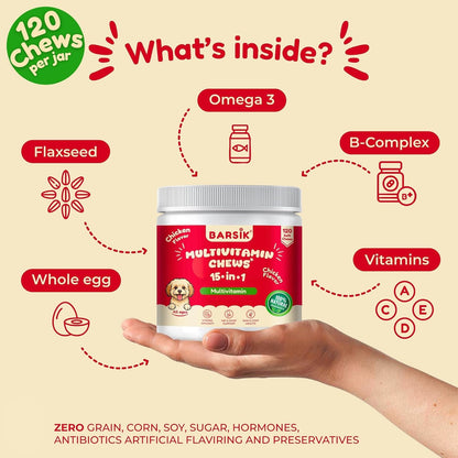 Dog Multivitamin, chewable multivitamin for Dogs, Supplements for Hip & Joints, Skin & Coat, Omega 3 Oil for Immune, Heart & Digestive Health, Senior & Puppy Multivitamin - Chicken Flavor - 120ct