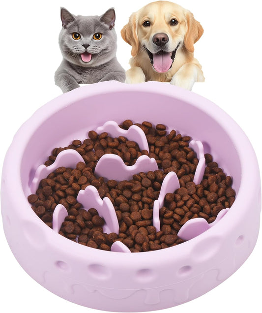 Slow Feeder Dog Bowls, Silicone Large Dog Plates for Food with Non-Slip, Cats Eating Dogs Bowl with Spiral Maze Design, Dogs Food Slow Feeder Bowl Dishes for Indoor and Outdoor (Purple)