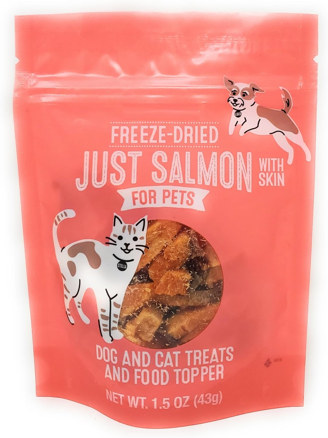 Freeze-Dried Just Salmon with Skin for Pets, Dog and Cat Treats and Food Topper 1.5oz/43g (Pack of 1)