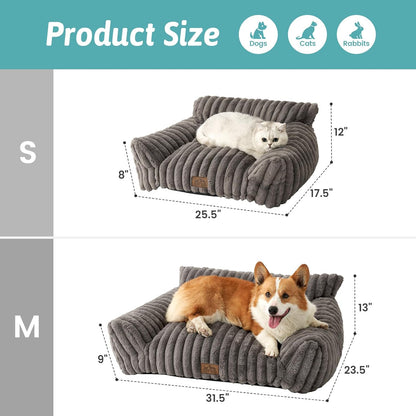 Cute Cat Couch, Fluffy Sofa Bed for Cats and Small Dogs, Premium Faux Rabbit Fur Cats beds for Indoor Cat, Ultra-Soft Supportive Pet Couch Furniture (Grey, M: 31.5''x23.5'')