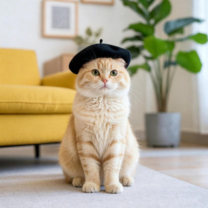 Pet Beret Hat Cute Dog Cap Funny Artist Cat Hats Small Puppy Kitten Hair Accessory for Birthday Christmas Photography (Black, S)