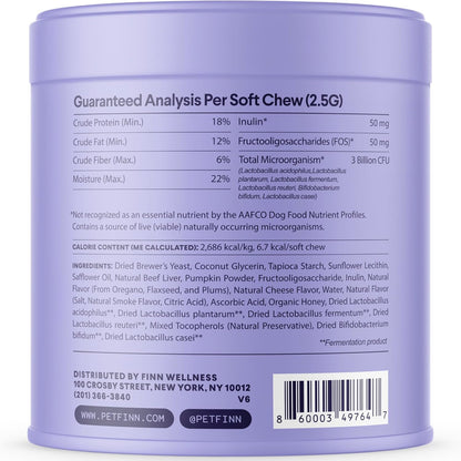 Finn Digestive Probiotics for Dogs - Complete Digestive System Support with Pumpkin, Prebiotics, & Live Probiotics - Vet Recommended & Made in The USA - 90 Soft Chews