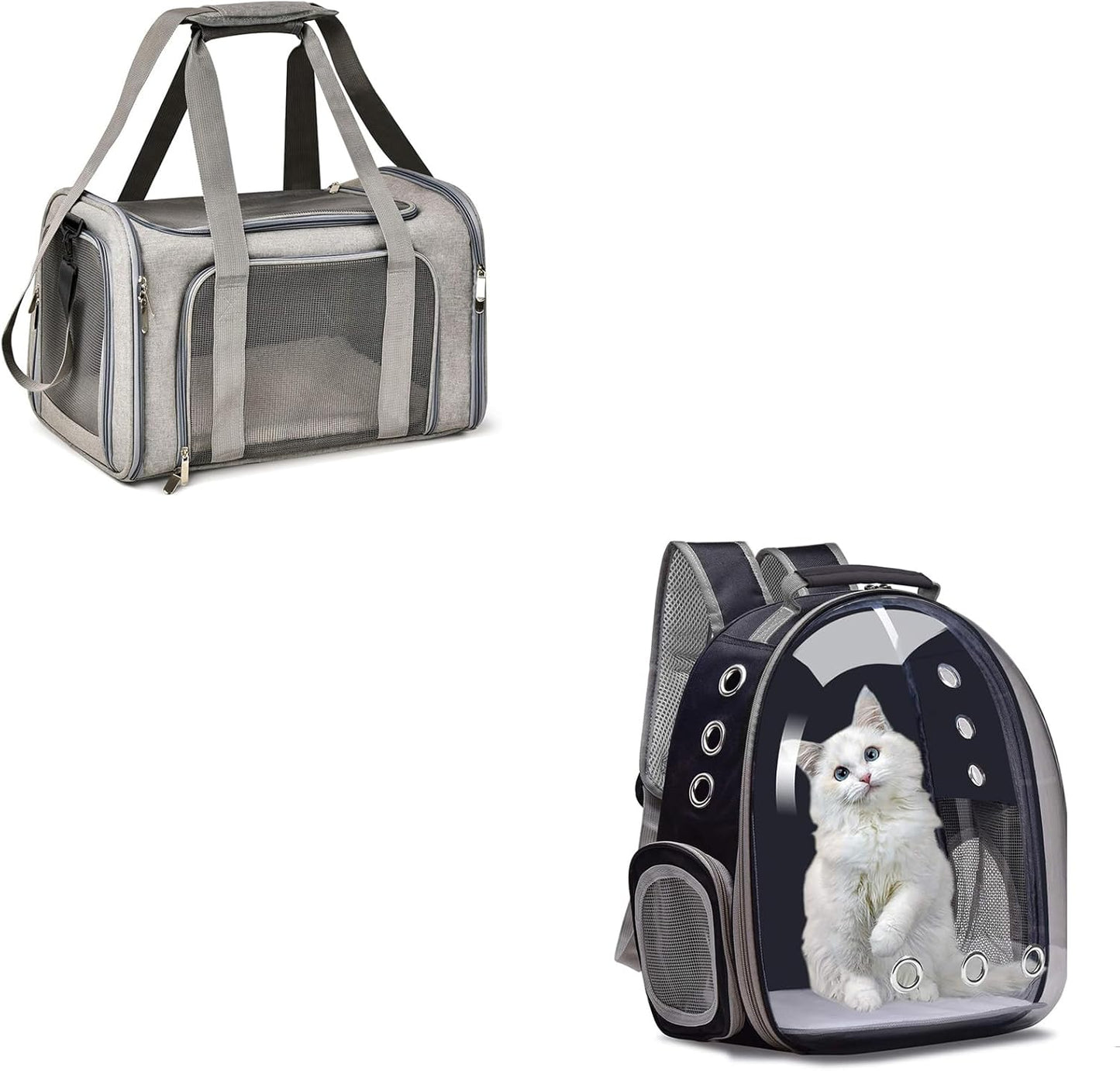 Henkelion Cat, Dog Carrier for Small Medium Cats Puppies up to 15 Lbs, TSA Airline Approved Carrier Soft Sided - Grey, Backpack Carrier/Bubble Carrying Bag Space Capsule for Hiking, Travel - Black