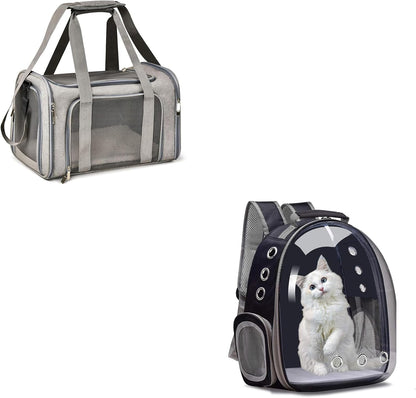 Henkelion Cat, Dog Carrier for Small Medium Cats Puppies up to 15 Lbs, TSA Airline Approved Carrier Soft Sided - Grey, Backpack Carrier/Bubble Carrying Bag Space Capsule for Hiking, Travel - Black