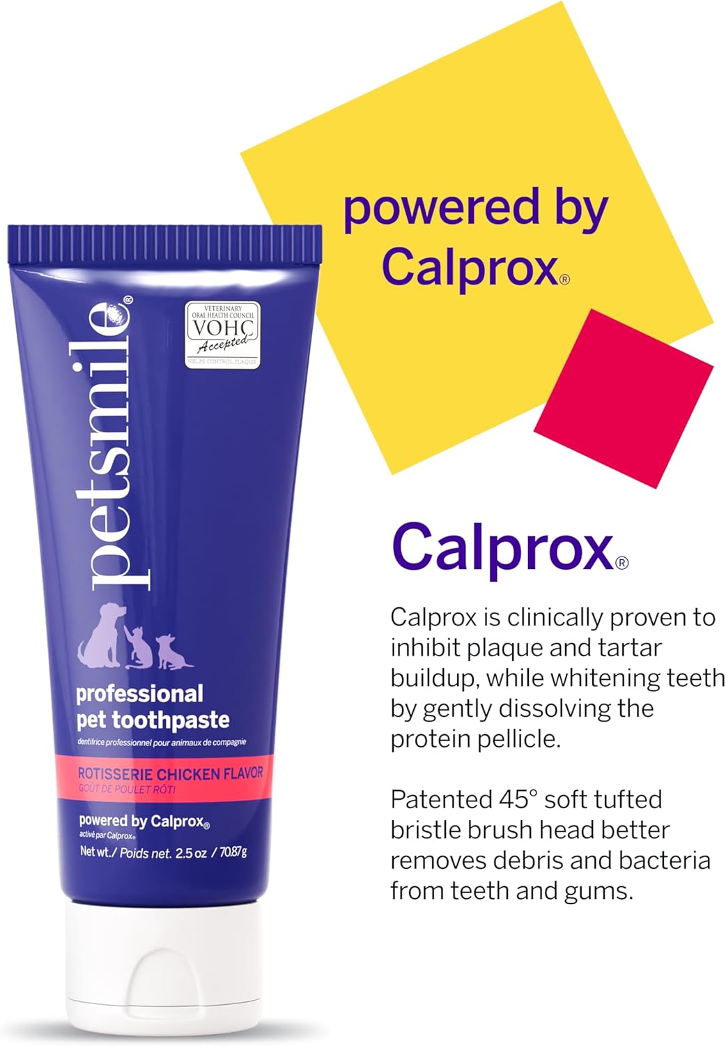 Petsmile Professional Pet Teeth Brushing Kit for Cats & Dogs - Only VOHC Accepted Toothpaste & Patented Toothbrush - Proven to Control Plaque & Tartar Calprox Formula (Rotisserie Chicken, 2.5 Oz)