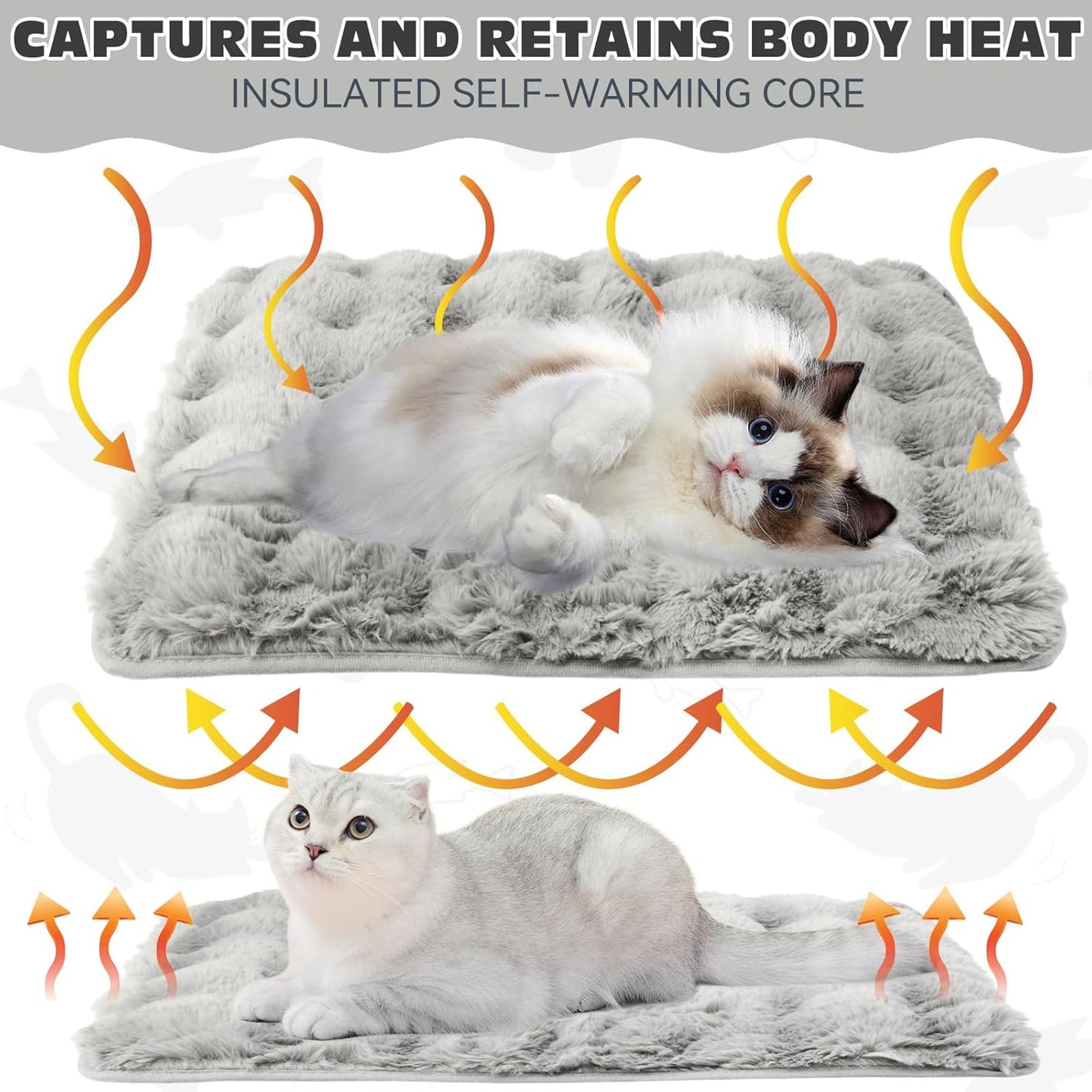 3 Pack Gray Self Warming Cat Bed Indoor 16''x24'' Self Heating Cat Mat Ultra Soft Thermal Kitten Bed Heated Pet Dog Pad Washable Removable for Outdoor Use Non Slip Reflect Body Heat