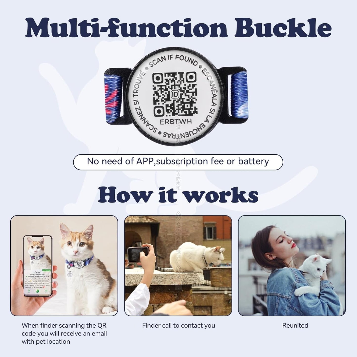 Nylon Breakaway Cat Collar QR Code with Air Tag Holder - Reusable Adjustable Pet ID Tag with Bell for Easy Tracking & Identification Hypoallergenic Cotton Safety Collar (Off-White)