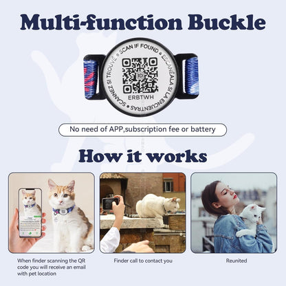 Nylon Breakaway Cat Collar QR Code with Air Tag Holder - Reusable Adjustable Pet ID Tag with Bell for Easy Tracking & Identification Hypoallergenic Cotton Safety Collar (Off-White)