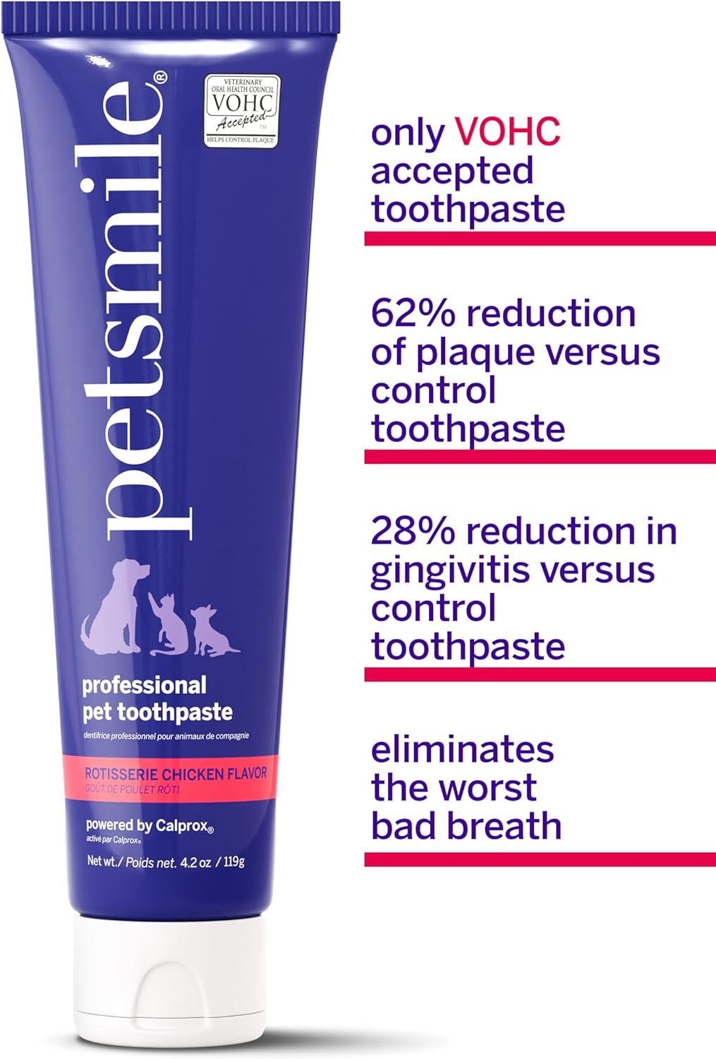 Petsmile Professional Pet Toothpaste for Cats & Dogs - Only VOHC Accepted Toothpaste - Clinically Proven to Control Plaque & Tartar Calprox Formula (Rotisserie Chicken, 4.2 Oz)
