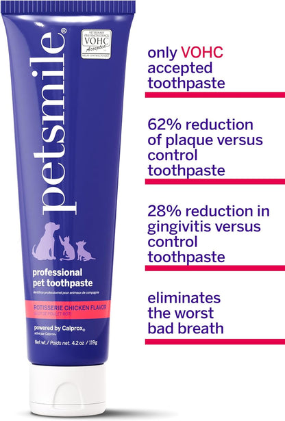 Petsmile Professional Pet Toothpaste for Cats & Dogs - Only VOHC Accepted Toothpaste - Clinically Proven to Control Plaque & Tartar Calprox Formula (Rotisserie Chicken, 4.2 Oz)