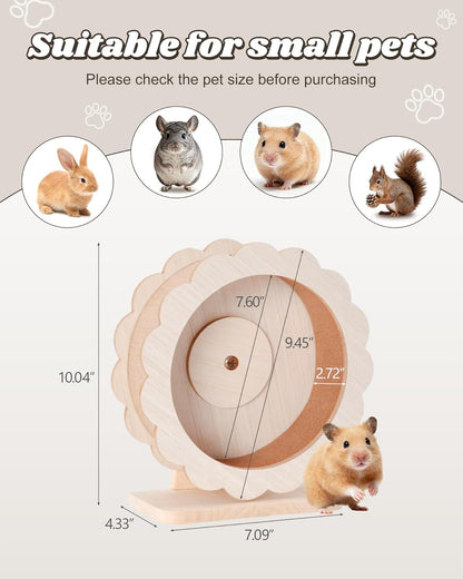 Wooden Hamster Wheel,10/12 Inch Silent Exercise Running Wheel,Cute Rat Wheel,Mouse Wheel, Durable Small Pet Toy for Dwarf Hamsters,Gerbils, Mice, Chinchillas, Hedgehogs,Guinea,rueda para hámster