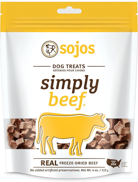 SOJOS Natural Pet Food Simply Beef Freeze-Dried Dog Treats, 4 oz, Yellow