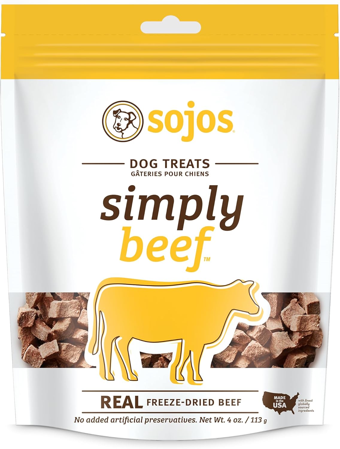 SOJOS Natural Pet Food Simply Beef Freeze-Dried Dog Treats, 4 oz, Yellow