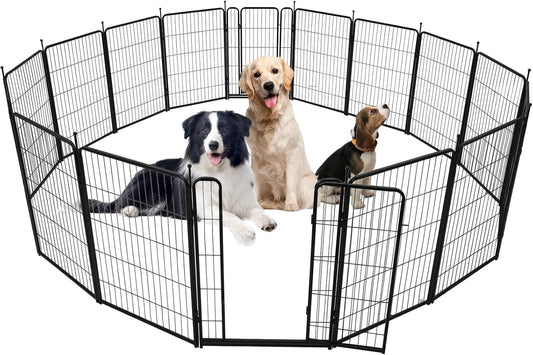 Dog Playpen Indoor/Outdoor,16 Panels 40”H X 32" W, Heavy-Duty Iron Dog Playpen,Durable, Rust-Resistant Pet Fence with Doors,Low Threshold, Double Gravity Lock