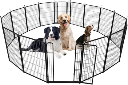 Dog Playpen Indoor/Outdoor,16 Panels 40”H X 32" W, Heavy-Duty Iron Dog Playpen,Durable, Rust-Resistant Pet Fence with Doors,Low Threshold, Double Gravity Lock