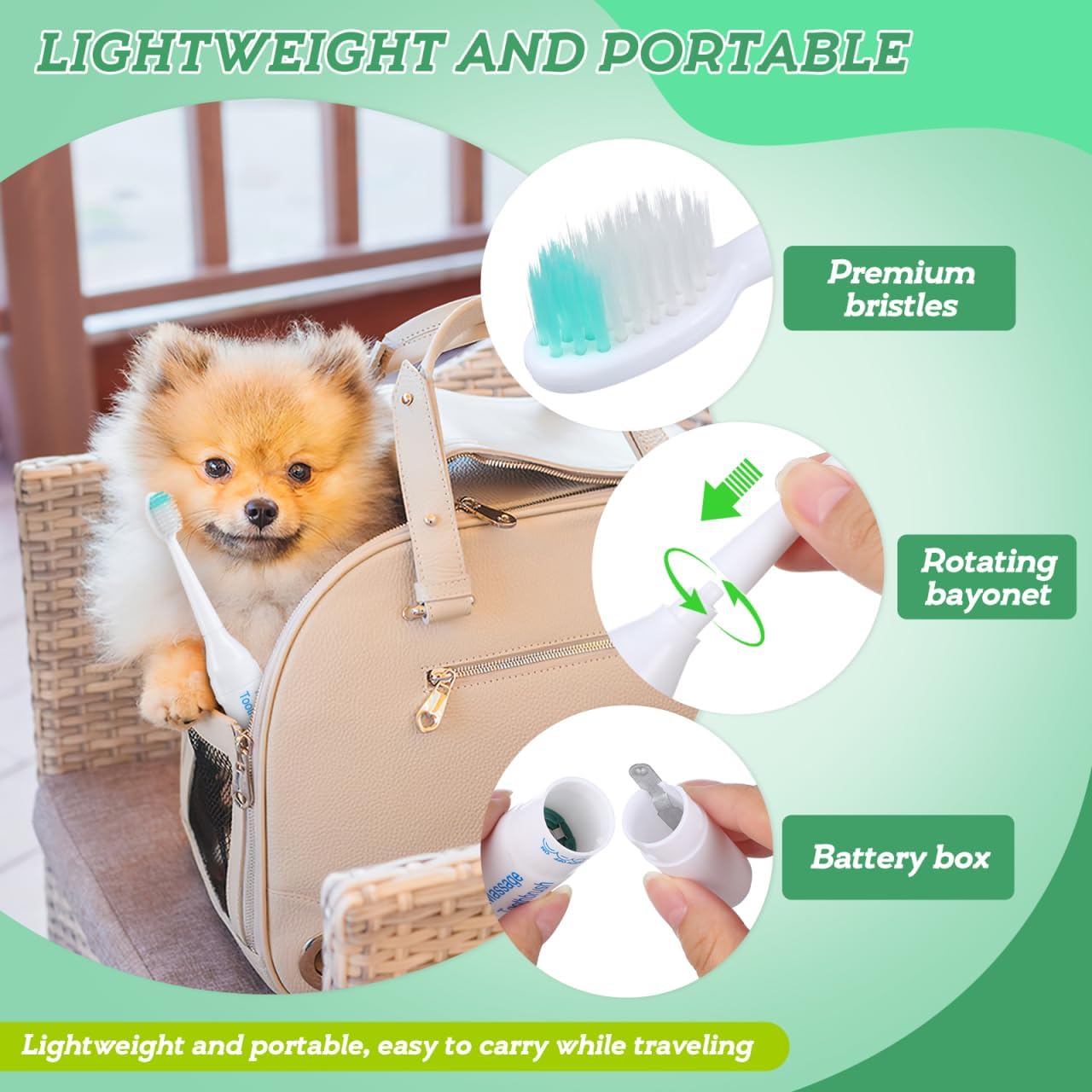 TEHAUX Electric Doggie Toothbrush with Soft Bristles, Puppy Toothpaste Brush for Small Dogs - Pet Puppy Portable Design Electric Brush with Replacement Head Travel Use - Batteries Not Included