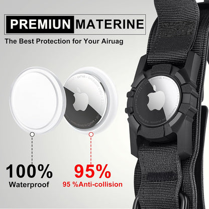 Tactical AirTag Dog Collar Leash Set - Heavy Duty, Adjustable GPS Collar Compatible with Apple AirTag, with Holder & Control Handle for Medium/Large Dogs [ Black, L ]