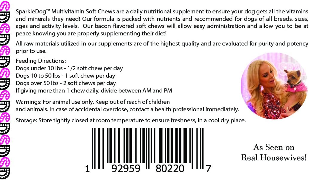 Multivitamin Daily Supplement Soft Chews for Dogs - Dietary Support for Small Medium or Large Pets - for Active Working & Senior Canines - 60 Chews