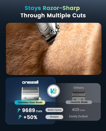 oneisall Dog Clippers for Grooming Thick Hair,Low Noise Dogs Grooming Kit with Detachable Stainless Steel Blade,Dog Shaver for Thick/Matted/Knotted/Fine/Wave/Curly Hair,PC18