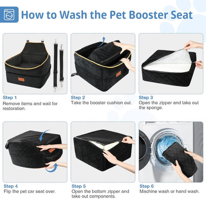 Dog Car Seat for Small Medium Dogs, Memory Foam Dog Booster Car Seat for Pets Under 35 lbs, Anti-Slip Pet Carseat with 2 Adjustable Leashes, Elevated Dog Travel Bed with Storage Pockets