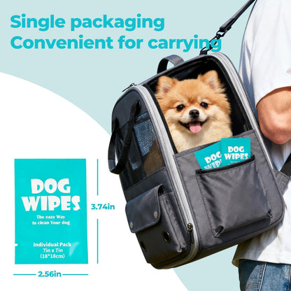 Dog Wipes, Pet Grooming Cleaning Wipes for Dogs, 7x7 Inch, 40 Count Individual Packs, Hypoallergenic Unscented for Face, Paws, Body