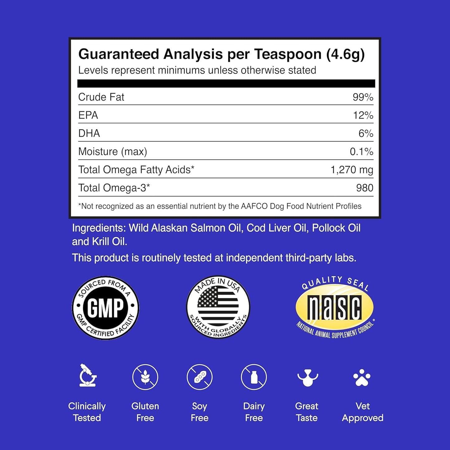 Wonder Paws Fish Oil for Dogs - Omega 3 for Dogs from Alaskan Salmon, Cod & Krill Oil - EPA DHA Fatty Acids - Less Shedding & Itching - Skin, Joint, Immune & Heart Health - Liquid Supplement (32 oz)