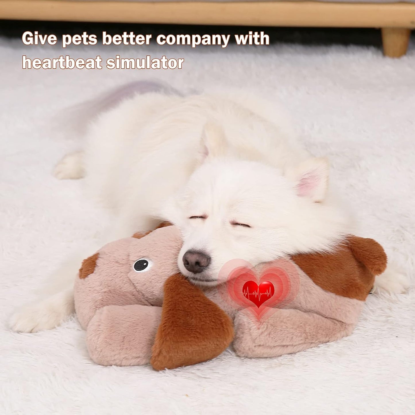 Puppy Heartbeat Toy, Dog Heartbeat Toy for Separation Anxiety Relief, Puppy Toy with Heartbeat Stuffed Animal Anxiety Calming Behavioral Aid Plush Toy for Dogs Cats Pets (Brown +)