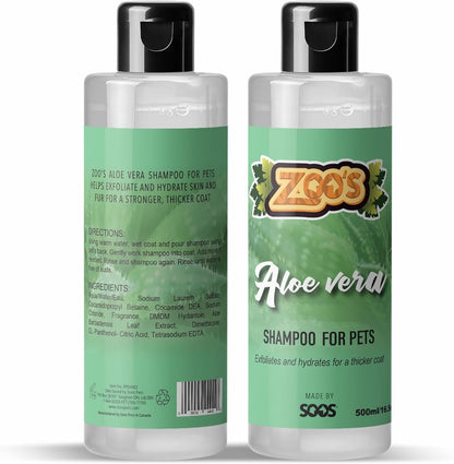 Zoo’s Pet Aloe Vera Shampoo for Dogs and Cats - Fast Absorbing, Moisturize Skin & Fur for Stronger, Thicker Coat - Remove Dead Skin Cells - 500ml