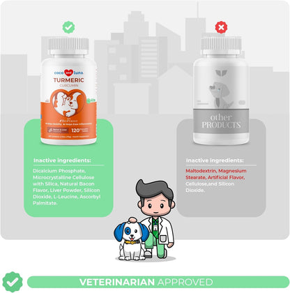 Turmeric for Dogs Anti Inflammatory Pain Relief - 120 Chewable Tablets - Hip & Joint Support Anti Inflammatory for Dogs with Curcumin and BioPerine, Antioxidant, Cardiovascular