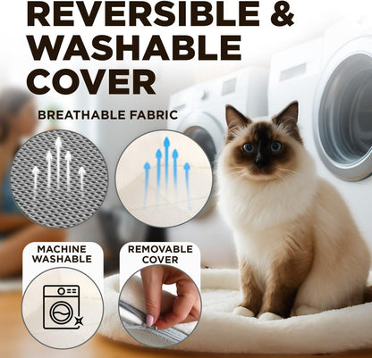 Cat Window Perch – Strong 6 Suction Cup Cat Hammock Bed That Holds up to 50 lbs with Washable Reversible Cover, Sturdy Metal Frame for Indoor, Window or Wall Mounted Perch (White)