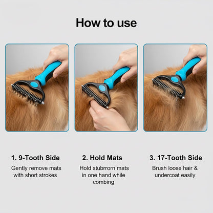 Pet Dematting Comb Grooming Tool, Double-Sided Deshedding Brush for Dogs & Cats, Removes Mats, Tangles & Loose Fur