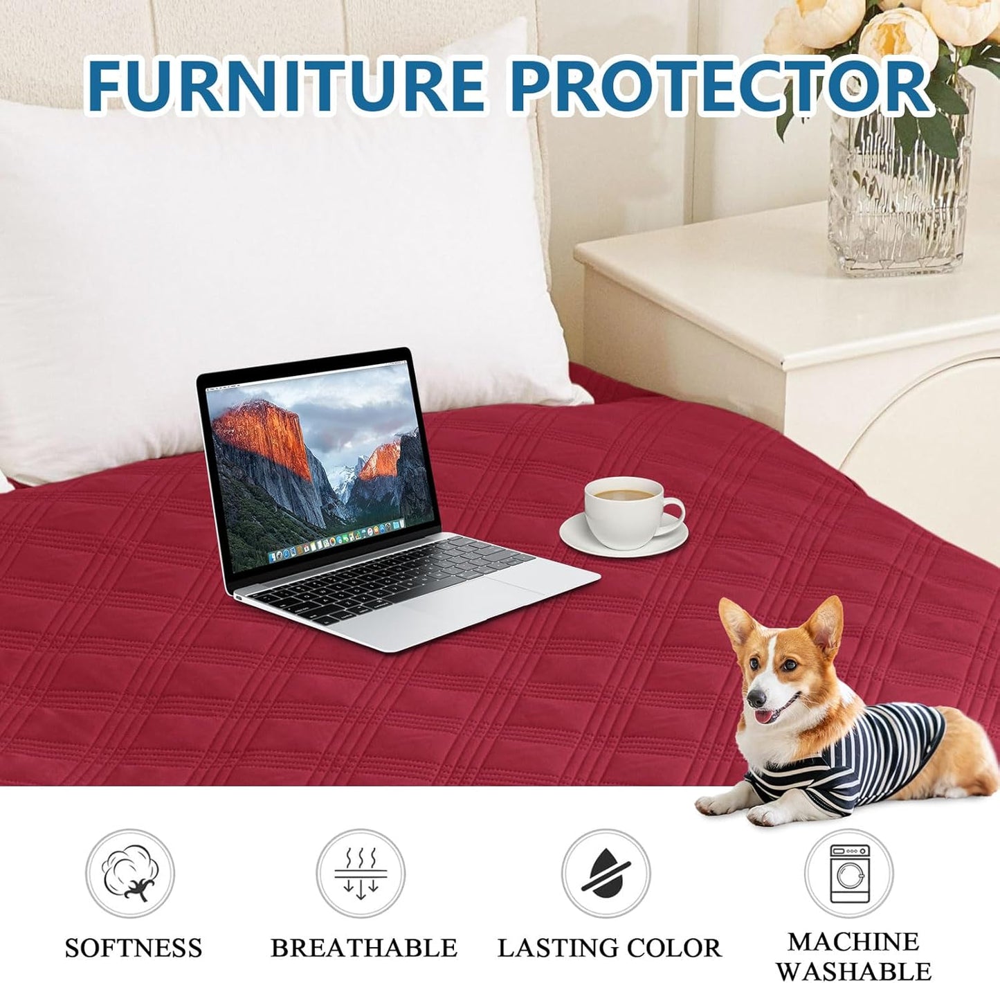 hyha Waterproof Dog Blanket, Reversible Pet Bed Blanket, Soft Sofa Couch Cover for Dogs Washable, Waterproof Pet Couch Covers for Sofa Puppy Cats Furniture Protector(30"x53", Wine Red/Beige)