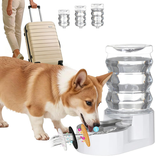 RIZZARI Automatic Gravity Pet Waterer: 7L White Stainless Steel Water Dispenser - Large Capacity with Triple Filter and Specialized Brush for Senior Dogs with Spinal Issues - for Living Room Bedroom