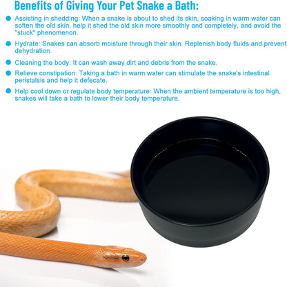 Snake Bathing Pool, Snake Water Bowl Dish, Reptile Soaking Dish,Reptile Terrarium Habitat Accessories for Snakes,Easy Cleaning,7.87''×7.87''×3'',Black