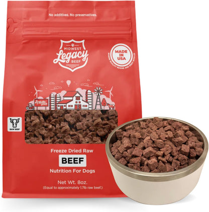 Freeze Dried Raw 100% Beef Dog Food | Premium High Protein Healthy Nutritious Dog Food | Complete & Balanced Meal, Natural Source of Vitamins and Minerals, 8 Oz