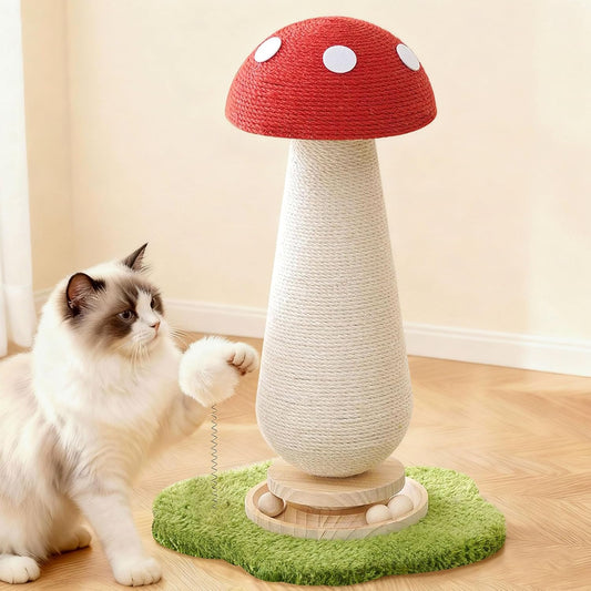Cat Scratching Post,Mushroom Cat Scratcher with Sisal Scratching Poles with Interactive Toy Ball,Indoor Cat Toy