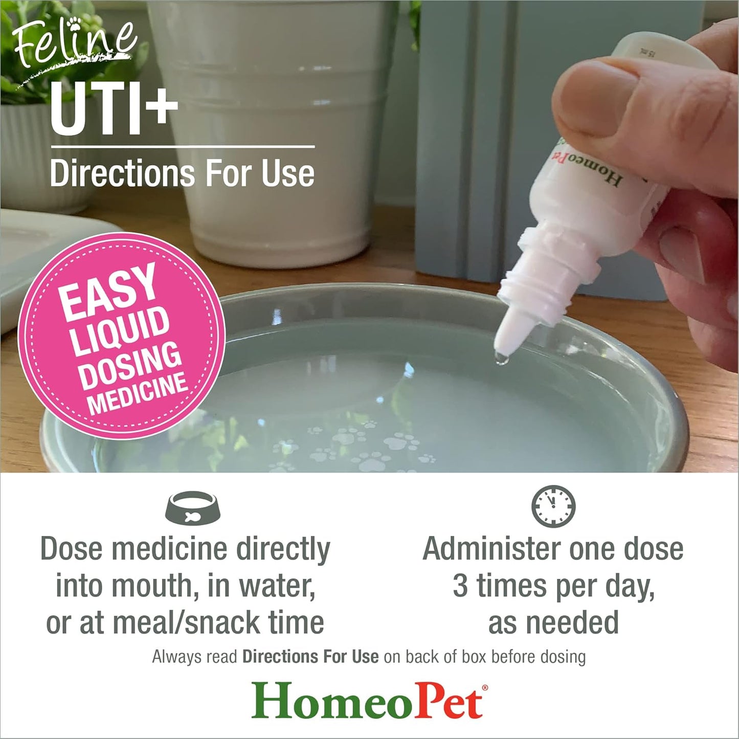 HomeoPet Feline UTI Plus, Safe and Natural Urinary Tract Supplement for Cats, Feline Urinary Tract Support, 15 Milliliters