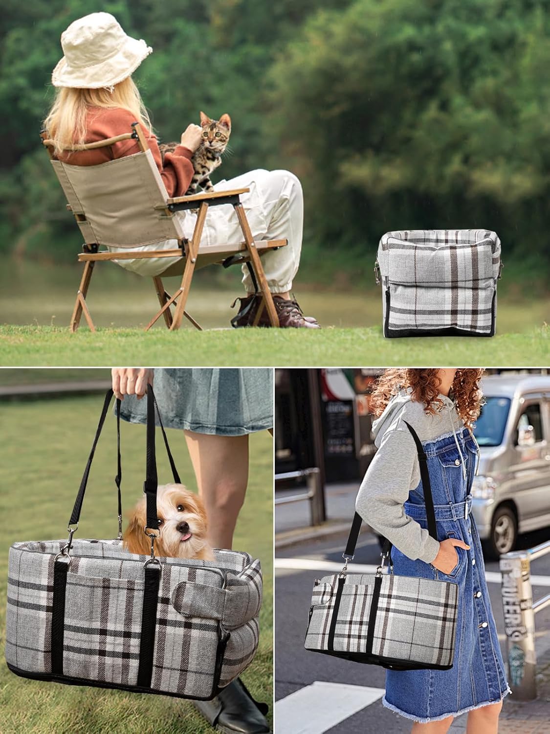 Small Dog Car Seat, Portable Dog Seat with Soft Washable Cushion,Center Console Dog Car Seat for Small Dogs Up to 13lbs(Grid Grey)