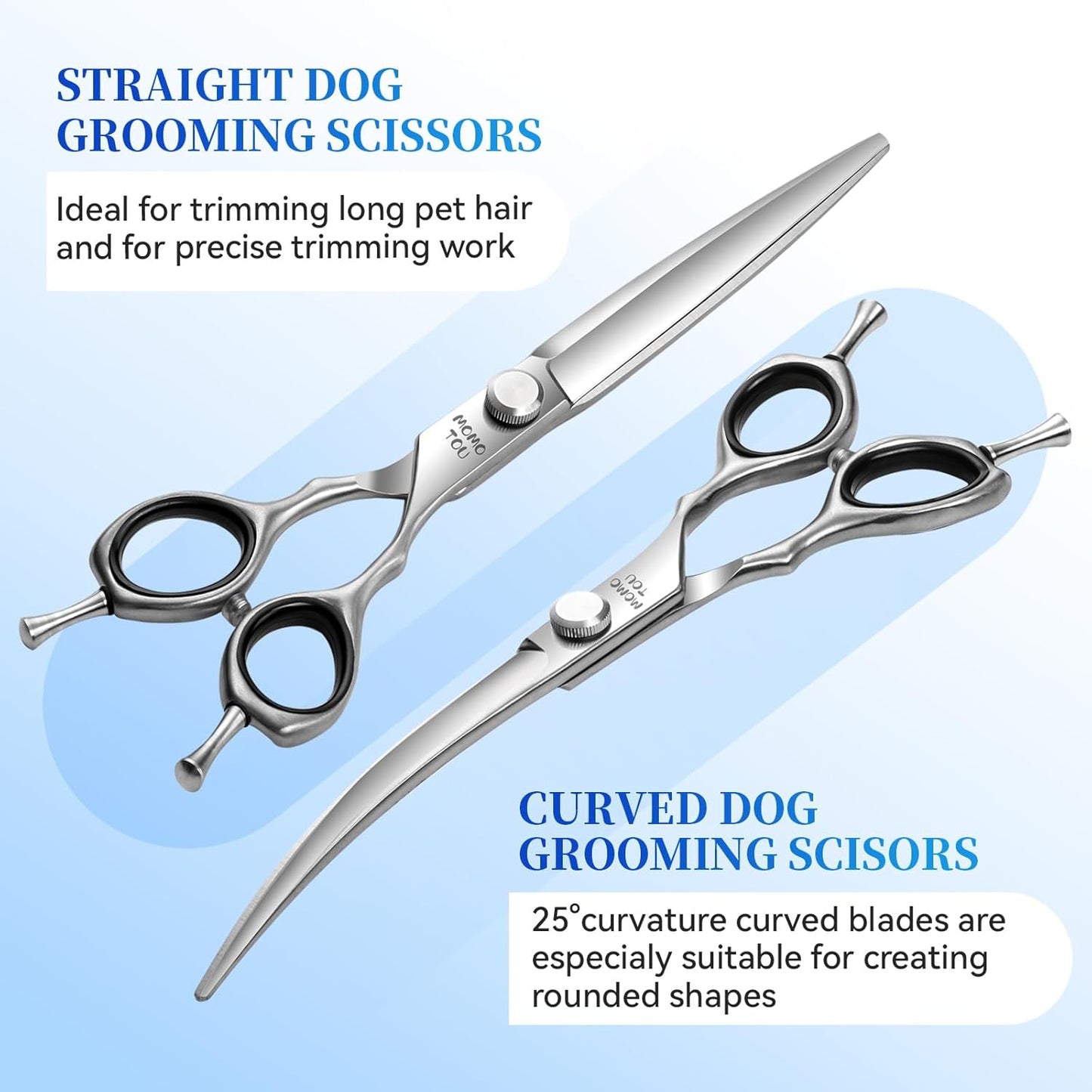 Dog Grooming Scissors Set 3 in 1 with Straight, Curved, Thinning Scissors and Comb Stainless Steel Dog Shears for Grooming Pets and Cats,Sharp and Durable