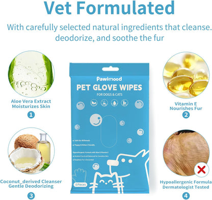 Hypoallergenic Pet Grooming Wipes for Dogs & Cats - Coconut Oil Cleaning & Deodorizing Bathing Wipes with Hydrating Formula for All Body Parts,Dog Cleaning Wipes Remove Odor (3 Pack)