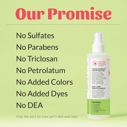SKOUT'S HONOR Probiotic Pet Deodorizer Spray- Hydrating Daily-Use with Avocado Oil & Omega-3s, Microbiome Friendly Certiified, Paraben & Sulfate-Free, 97% Natural, 8oz, Sunkissed Coconut