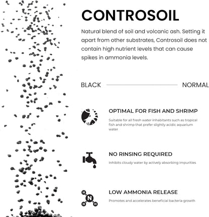 Ultum Nature Systems Controsoil - Freshwater Aqua Soil Substrate for Fish, Shrimp, Live Plant Propagation and Aquascaping - 6.8pH Low Ammonia, Volcanic Ash - Black, Normal (3 Liter | 6LB)