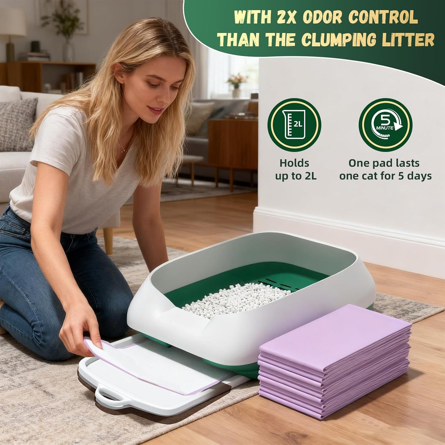 IMMCUTE Cat Litter Pellets, 9lb Bag Lasts 60 Days, Odor Control Cat Litter with Extra 10 Ct Cat Pee Pads, Non Clumping Zeolite Litter Pellets, Low-Tracking, Unscented