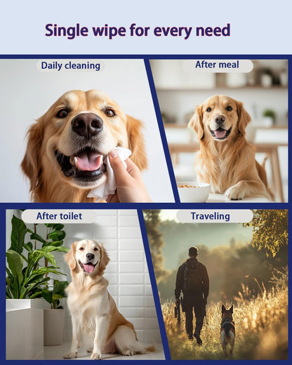 Dog Wipes for Paws and Butt – 80ct Unscented Hypoallergenic Pet Wipes for Dogs & Cats – Extra Thick, Rinse-Free Deodorizing Grooming Wipes for Face, Ears & Sensitive Areas – Travel Pack