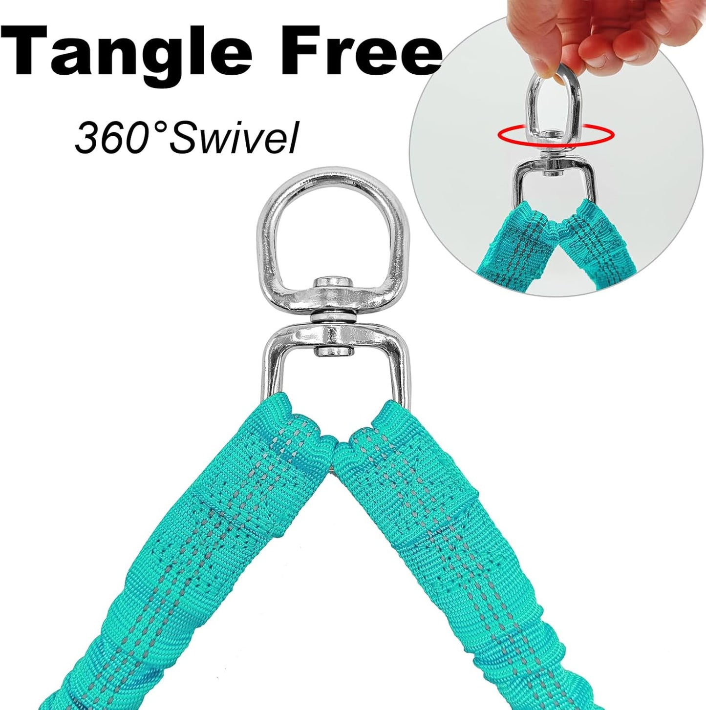 Dual Dog Leash Coupler, Double Control Padded Handles for 2 Dogs, Heavy Duty No Tangle Splitter Dog Leash Extension, for Medium Large Dogs Walking- Turquoise
