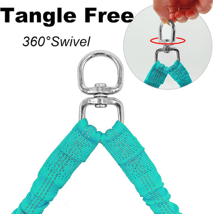 Dual Dog Leash Coupler, Double Control Padded Handles for 2 Dogs, Heavy Duty No Tangle Splitter Dog Leash Extension, for Medium Large Dogs Walking- Turquoise